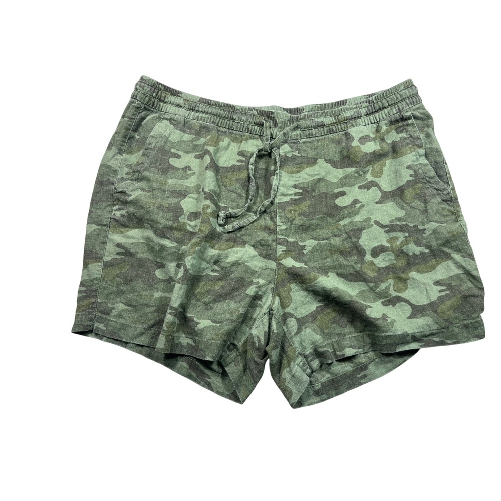 Old Navy XL Green Camo Linen Blend Pull On Drawstring Shorts